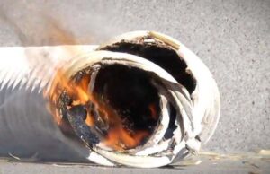 Burning plastic dryer venting